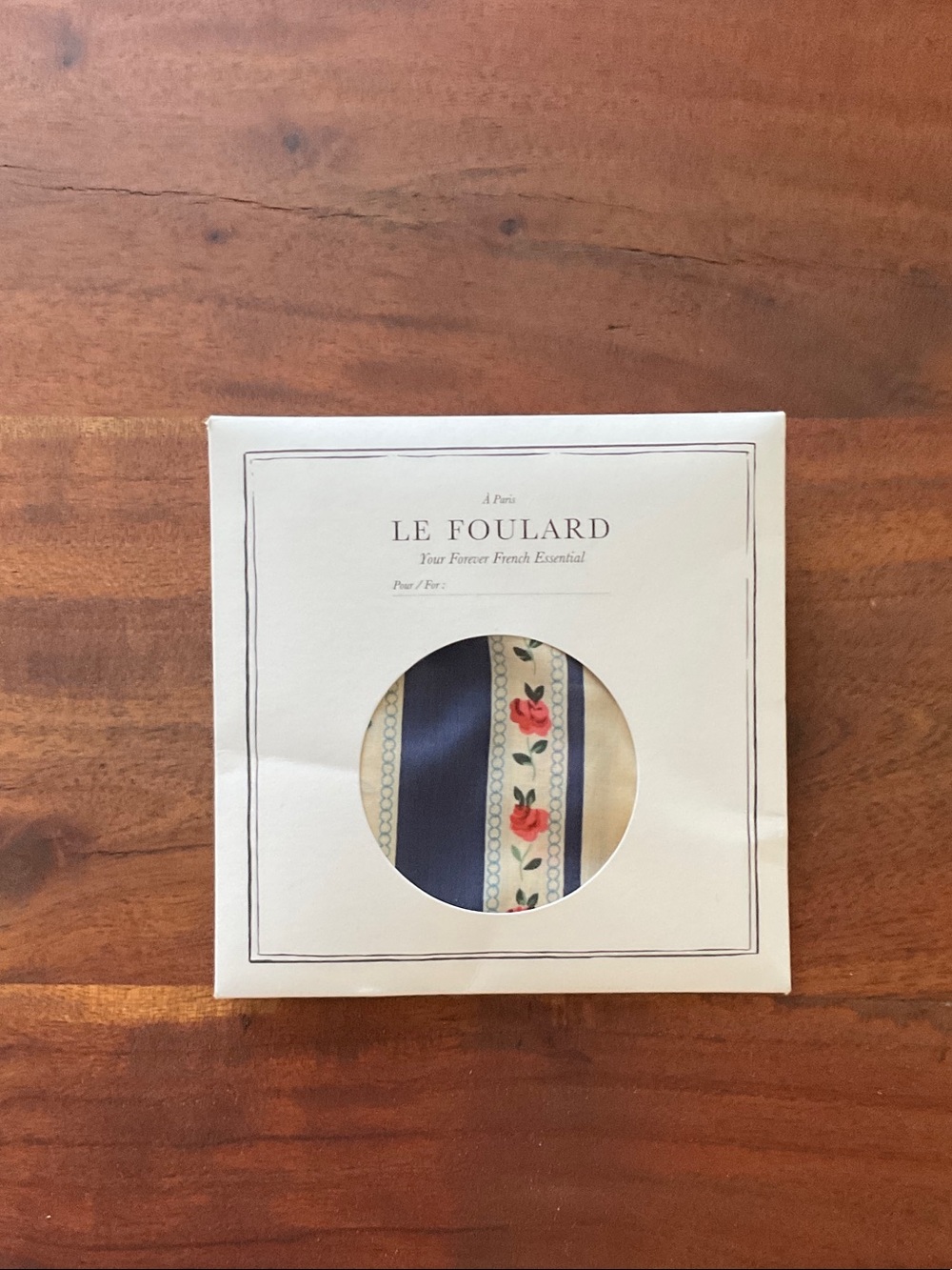 Le Foulard Floral Ribbon Scarf - Navy & Cream Sezane